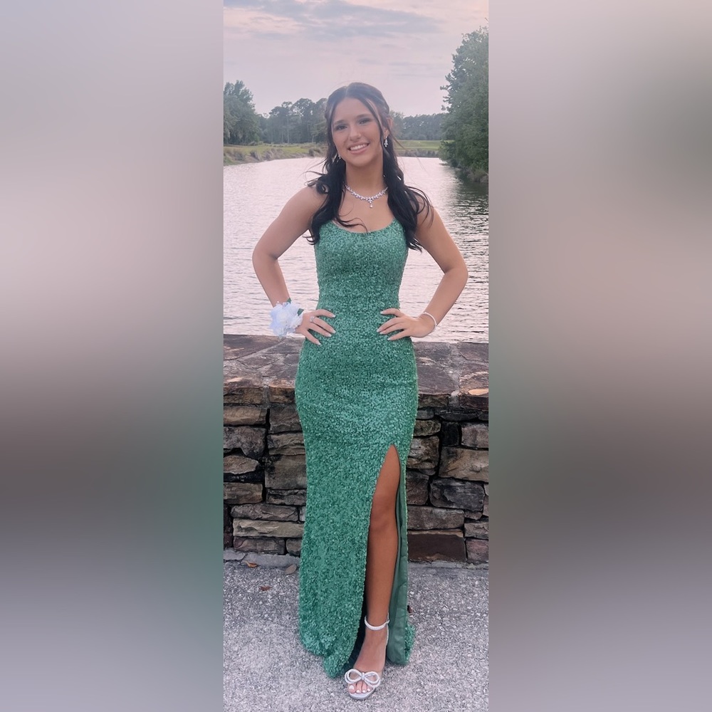 Only wore once and dry cleaned. Beautiful aloe green dress